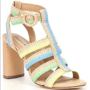 Antonio Melani Gwindolin Raffia T Strap Block Heel Sandals Women’s Size 10 New